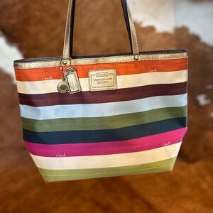 Coach Legacy Stripe Multicolor Tote 13.5 x 10